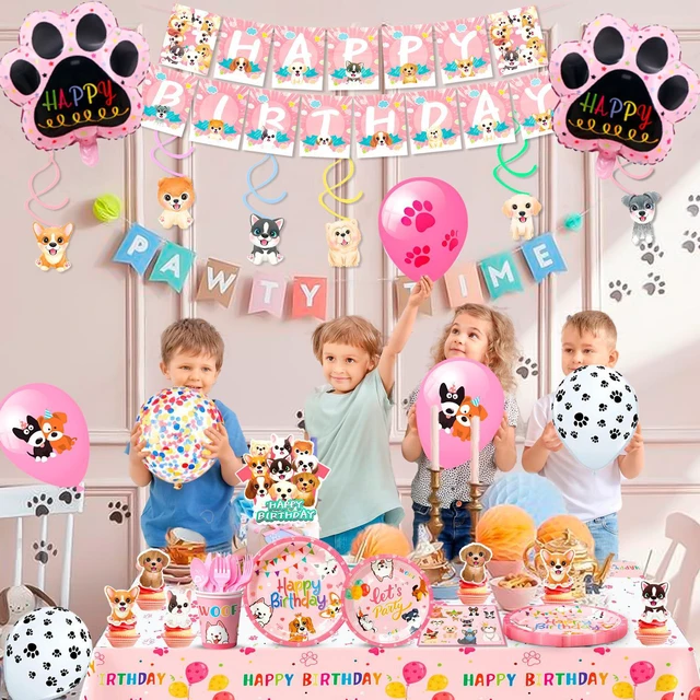 Alt view image 5 of 6 - Puppy Birthday Decorations,161pcs Puppy Party Decorations & Pink Dog Tableware Set- Pink Puppy Plates Cups Napkins & Dog Birthday Banner Balloons Cupcake Toppers etc Dog Birthday Party Supplies