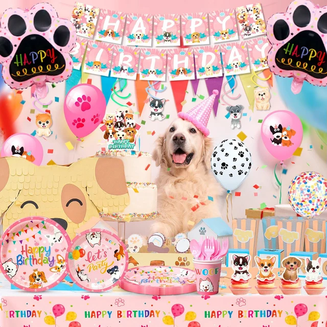 Alt view image 3 of 6 - Puppy Birthday Decorations,161pcs Puppy Party Decorations & Pink Dog Tableware Set- Pink Puppy Plates Cups Napkins & Dog Birthday Banner Balloons Cupcake Toppers etc Dog Birthday Party Supplies