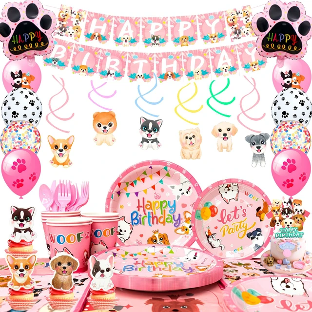 Main image of Puppy Birthday Decorations,161pcs Puppy Party Decorations & Pink Dog Tableware Set- Pink Puppy Plates Cups Napkins & Dog Birthday Banner Balloons Cupcake Toppers etc Dog Birthday Party Supplies