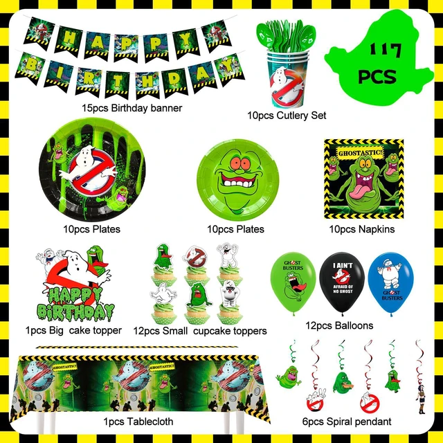 Alt view image 7 of 7 - Ghostbusters Birthday Party Supplies Kit - 117pcs Ghostbusters Birthday Plates Cups Napkins Tablecloth & Ghostbusters Balloons Banner Spirals etc Ghostbusters Party Decorations for kids
