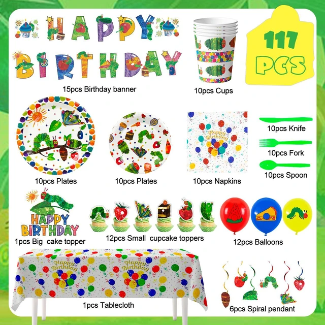 Alt view image 6 of 7 - 10 Guests Caterpillar Birthday Tableware Hungry Caterpillar Party Supplies,117Pcs, Hungry Caterpillar Birthday Decorations, Caterpillar Party Supplies, Butterfly Party Decorations, Spring Party Plates