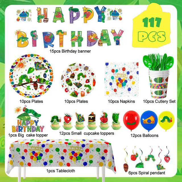 Alt view image 7 of 7 - 10 Guests Caterpillar Birthday Tableware Hungry Caterpillar Party Supplies,117Pcs, Hungry Caterpillar Birthday Decorations, Caterpillar Party Supplies, Butterfly Party Decorations, Spring Party Plates