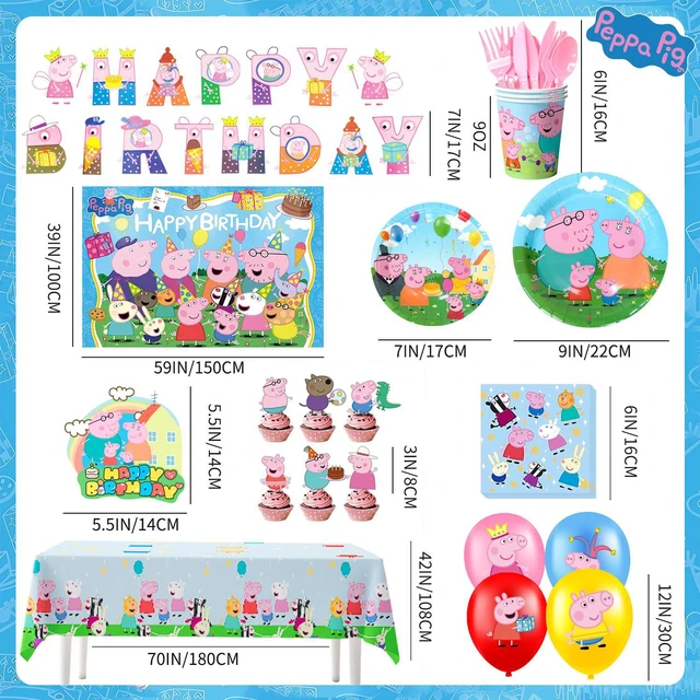 Alt view image 6 of 7 - Peppa Pig Birthday Party Supplies, 112 Pcs Peppa Pig Party Decorations & Tableware Set - Peppa Pig Cake Toppers Balloons Backdrop Cups etc. Peppa Pig Themed Birthday Party Decorations for boys/girls