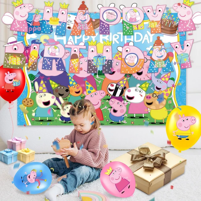 Alt view image 5 of 7 - Peppa Pig Birthday Party Supplies, 112 Pcs Peppa Pig Party Decorations & Tableware Set - Peppa Pig Cake Toppers Balloons Backdrop Cups etc. Peppa Pig Themed Birthday Party Decorations for boys/girls