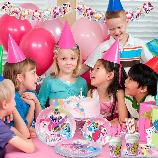 Alt view image 5 of 6 - My Little Pony Birthday Party Supplies, 144 Pcs My Little Pony Decorations & Tableware Set - My Little Pony Plates Cups Napkins & My Little Pony Birthday Party Banner etc My Little Pony Party Supplies