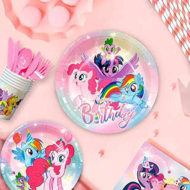 Alt view image 3 of 6 - My Little Pony Birthday Party Supplies, 144 Pcs My Little Pony Decorations & Tableware Set - My Little Pony Plates Cups Napkins & My Little Pony Birthday Party Banner etc My Little Pony Party Supplies