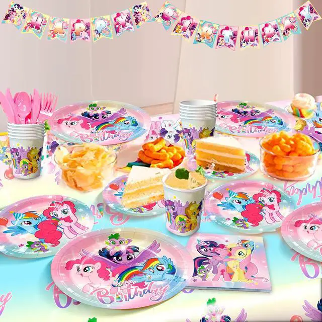 Alt view image 2 of 6 - My Little Pony Birthday Party Supplies, 144 Pcs My Little Pony Decorations & Tableware Set - My Little Pony Plates Cups Napkins & My Little Pony Birthday Party Banner etc My Little Pony Party Supplies