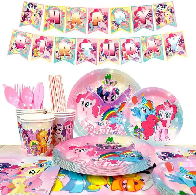 Main image of My Little Pony Birthday Party Supplies, 144 Pcs My Little Pony Decorations & Tableware Set - My Little Pony Plates Cups Napkins & My Little Pony Birthday Party Banner etc My Little Pony Party Supplies