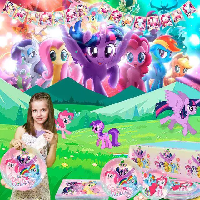 Alt view image 4 of 6 - My Little Pony Birthday Party Supplies, 144 Pcs My Little Pony Decorations & Tableware Set - My Little Pony Plates Cups Napkins & My Little Pony Birthday Party Banner etc My Little Pony Party Supplies
