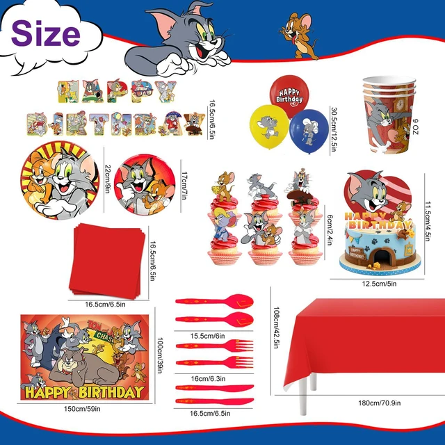 Alt view image 7 of 7 - 110 Pcs Tom and Jerry Birthday Decorations & Tableware Set - Tom and Jerry Party Banner Balloons Plates Cups etc Tom and Jerry Party Decorations for Tom and Jerry Birthday Party Supplies