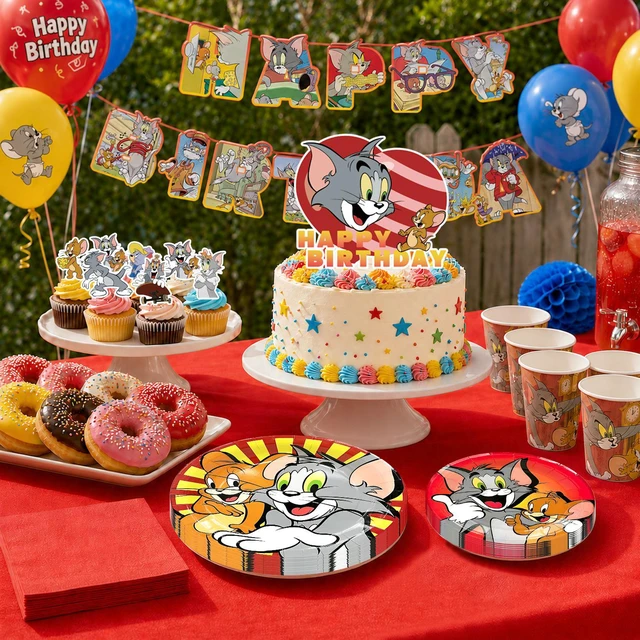 Alt view image 2 of 7 - 110 Pcs Tom and Jerry Birthday Decorations & Tableware Set - Tom and Jerry Party Banner Balloons Plates Cups etc Tom and Jerry Party Decorations for Tom and Jerry Birthday Party Supplies