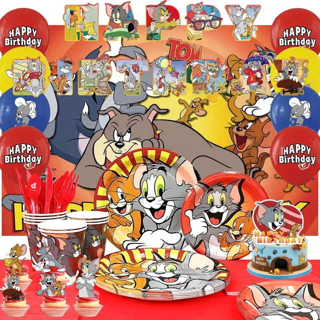 Main image of 110 Pcs Tom and Jerry Birthday Decorations & Tableware Set - Tom and Jerry Party Banner Balloons Plates Cups etc Tom and Jerry Party Decorations for Tom and Jerry Birthday Party Supplies