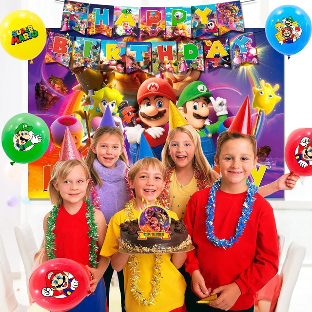 Alt view image 4 of 6 - Super Mario Party Supplies, 112pcs Mario Birthday Decorations & Tableware Set - Super Mario Balloons Banner Backdrop & Mario Party Table Cloth Plates Cups etc Super Mario Birthday Party Supplies