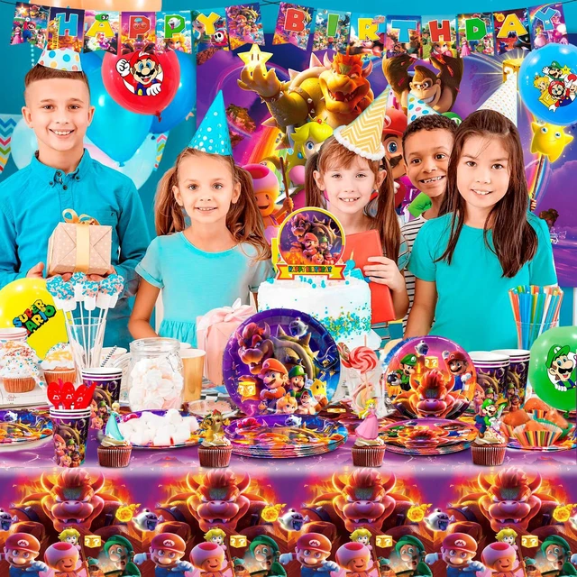 Alt view image 2 of 6 - Super Mario Party Supplies, 112pcs Mario Birthday Decorations & Tableware Set - Super Mario Balloons Banner Backdrop & Mario Party Table Cloth Plates Cups etc Super Mario Birthday Party Supplies