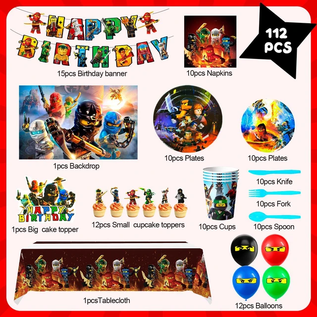 Alt view image 6 of 6 - Ninja Birthday Decorations,112pcs Ninja Party Decorations&Ninja Party Tableware Set- Ninja Decorations Banner Balloons Backdrop Plates Napkins Table Cloths etc Ninja Birthday Party Supplies