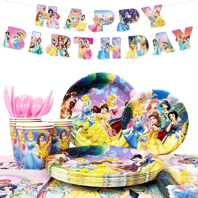 Main image of Princess Birthday Decorations Tableware,126 Pcs Princess Party Decorations Set - Princess Theme Party Plate Cups Napkins Tablecloth Banners etc Princess Birthday Party Supplies Serves 16