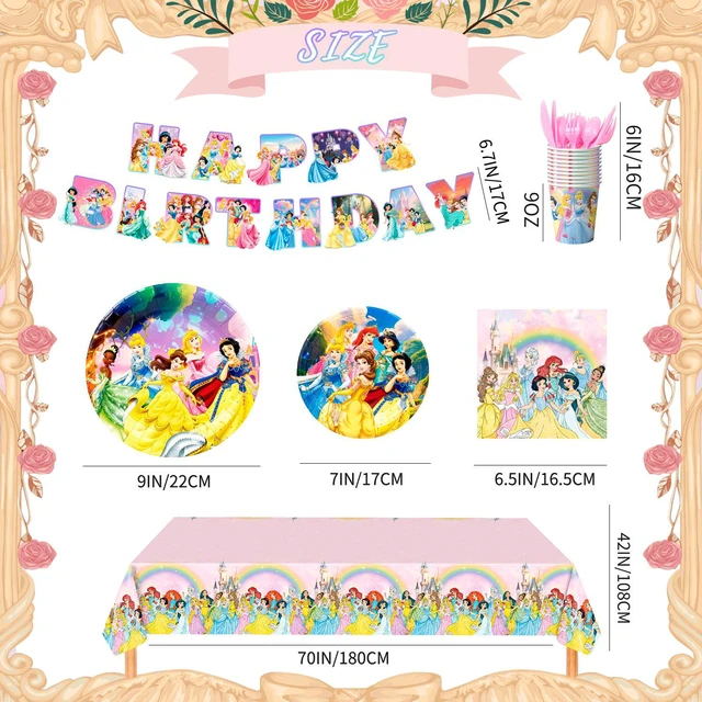 Alt view image 6 of 7 - Princess Birthday Decorations Tableware,126 Pcs Princess Party Decorations Set - Princess Theme Party Plate Cups Napkins Tablecloth Banners etc Princess Birthday Party Supplies Serves 16