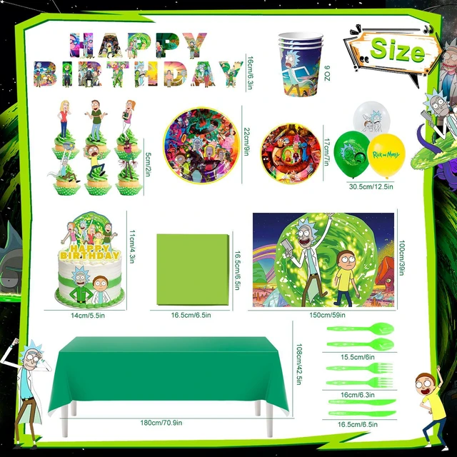Alt view image 7 of 7 - 98 Pcs Rick and Morty Birthday Decorations&Tableware Set-Rick and Morty Banner Balloons Plates etc Rick and Morty Party Supplies