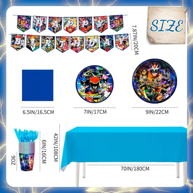 Alt view image 6 of 7 - Power Rangers Birthday Decorations Tableware, 128 Pcs Power Rangers Party Decorations Set - Power Rangers Party Plate Cups Napkins Tablecloths Banner etc Power Rangers Birthday Party Supplies