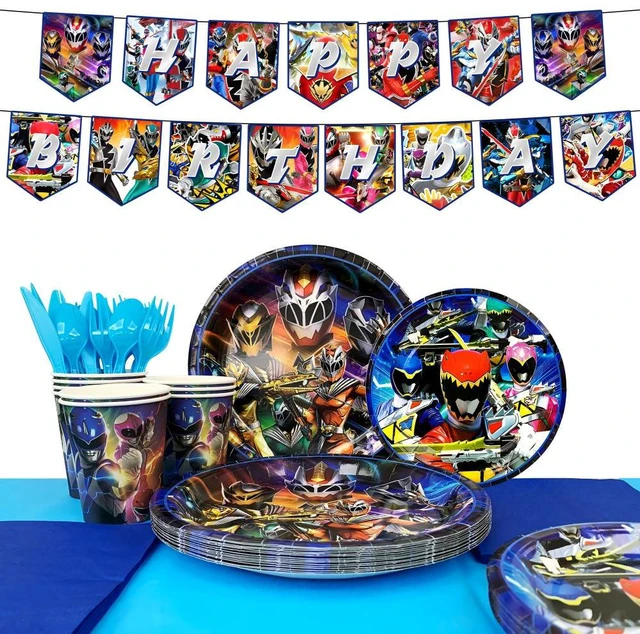 Main image of Power Rangers Birthday Decorations Tableware, 128 Pcs Power Rangers Party Decorations Set - Power Rangers Party Plate Cups Napkins Tablecloths Banner etc Power Rangers Birthday Party Supplies