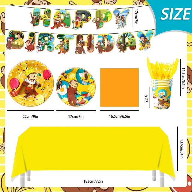 Alt view image 6 of 7 - 114 Pcs Curious George Birthday Party Decorations Tableware Set-Curious George Birthday Plates Napkins Cups Tablecloth etc Curious George Party Tableware for Curious George Party Supplies Serves 16