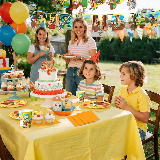 Alt view image 4 of 7 - 114 Pcs Curious George Birthday Party Decorations Tableware Set-Curious George Birthday Plates Napkins Cups Tablecloth etc Curious George Party Tableware for Curious George Party Supplies Serves 16