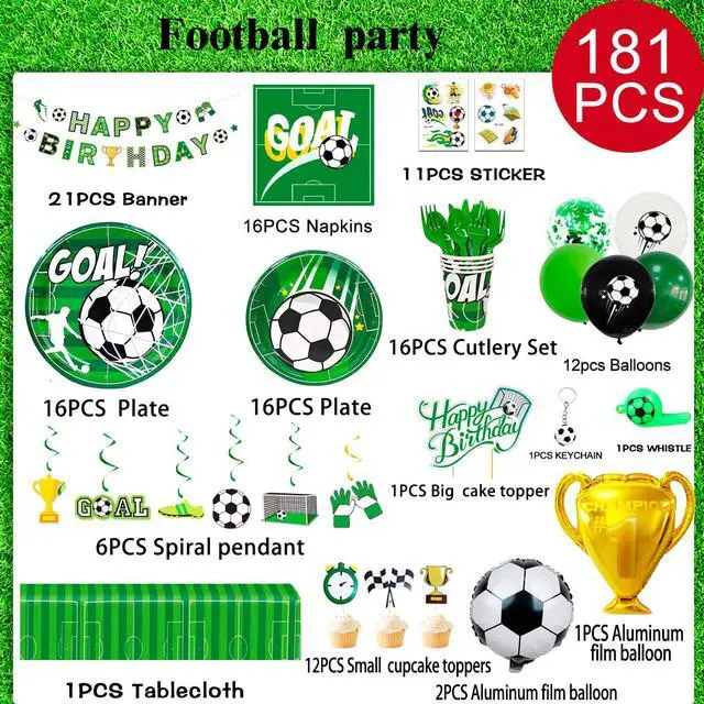 Alt view image 6 of 6 - Soccer Party Decorations, 16 Guests Soccer Party Tableware Set, Soccer Birthday Banner Balloons Whistle Keychain Soccer Plates and Napkins etc Soccer Birthday Party Supplies