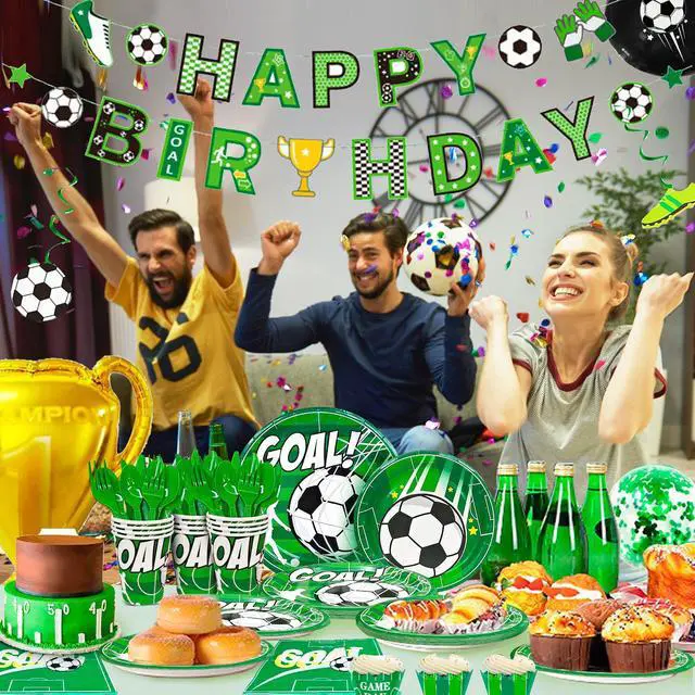 Alt view image 2 of 6 - Soccer Party Decorations, 16 Guests Soccer Party Tableware Set, Soccer Birthday Banner Balloons Whistle Keychain Soccer Plates and Napkins etc Soccer Birthday Party Supplies