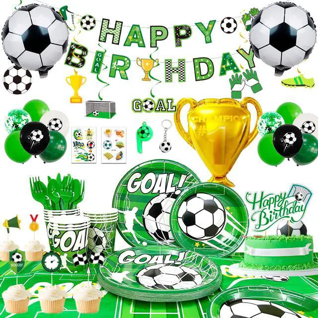 Main image of Soccer Party Decorations, 16 Guests Soccer Party Tableware Set, Soccer Birthday Banner Balloons Whistle Keychain Soccer Plates and Napkins etc Soccer Birthday Party Supplies