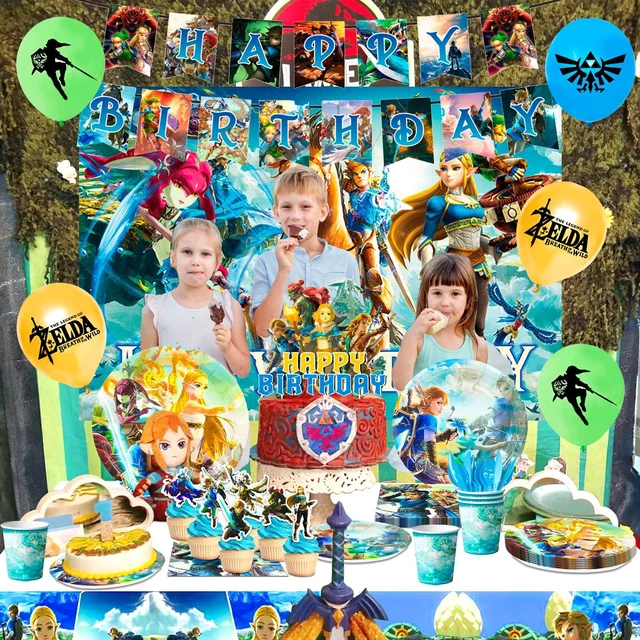 Alt view image 2 of 7 - Zelda Birthday Party Supplies,112pcs Zelda Party Decorations & Tableware Set- Zelda Birthday Decorations Balloons Banner Backdrop & Zelda Plates Cups Table Cover etc Legend Of Zelda Party Supplies