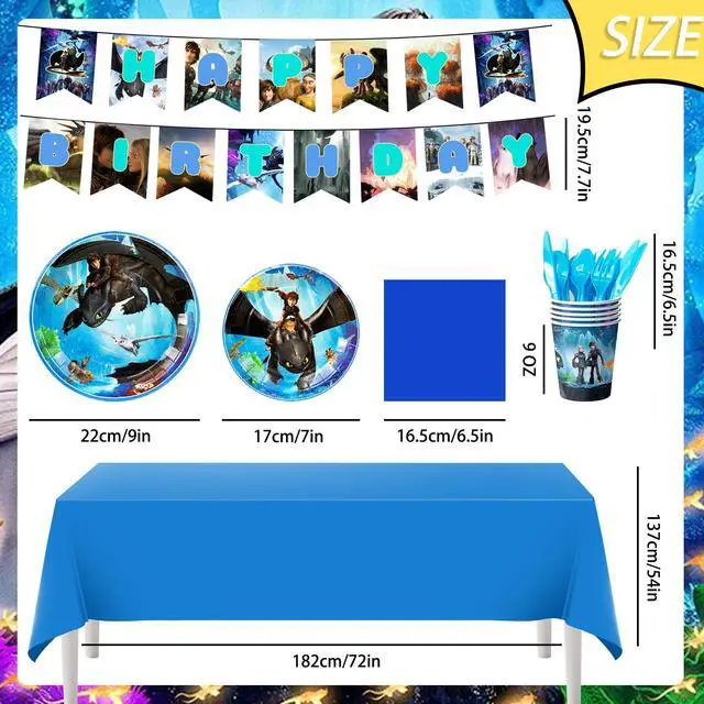 Alt view image 5 of 7 - 114 Pcs How to Train Your Dragon Birthday Tableware-Banner Plate Tablecloth etc How to Train Your Dragon Birthday Party Supplies
