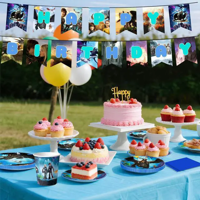 Alt view image 2 of 7 - 114 Pcs How to Train Your Dragon Birthday Tableware-Banner Plate Tablecloth etc How to Train Your Dragon Birthday Party Supplies