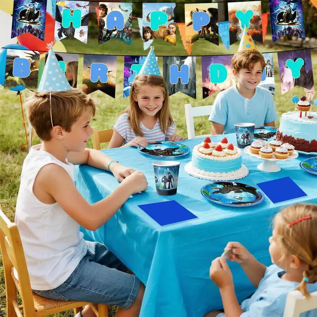 Alt view image 6 of 7 - 114 Pcs How to Train Your Dragon Birthday Tableware-Banner Plate Tablecloth etc How to Train Your Dragon Birthday Party Supplies