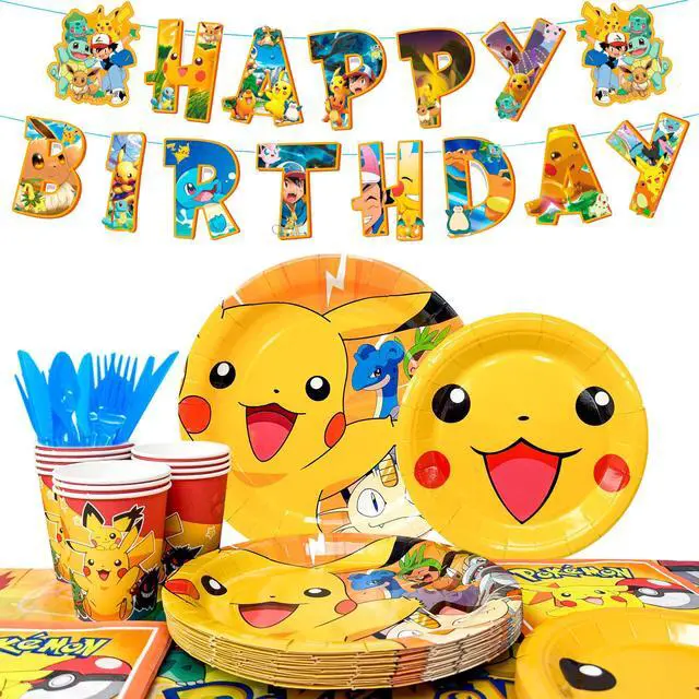Main image of 114 Pcs Pokemon Birthday Party Decorations & Tableware Set- Pokemon Table Cloth Banner Plates Napkins Cups etc Pokemon Birthday Party Decorations for Pokemon Party Supplies