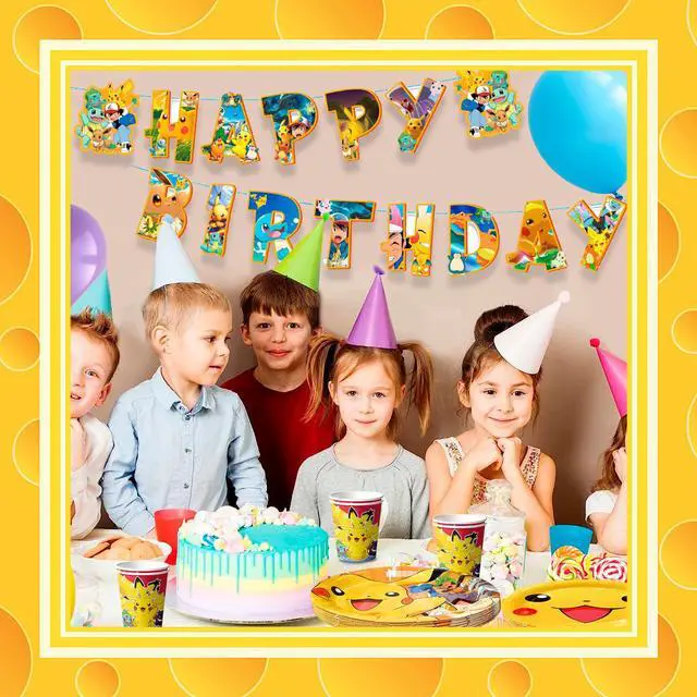 Alt view image 4 of 7 - 114 Pcs Pokemon Birthday Party Decorations & Tableware Set- Pokemon Table Cloth Banner Plates Napkins Cups etc Pokemon Birthday Party Decorations for Pokemon Party Supplies