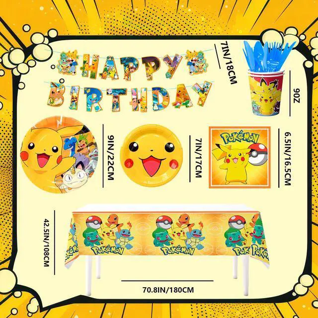 Alt view image 7 of 7 - 114 Pcs Pokemon Birthday Party Decorations & Tableware Set- Pokemon Table Cloth Banner Plates Napkins Cups etc Pokemon Birthday Party Decorations for Pokemon Party Supplies
