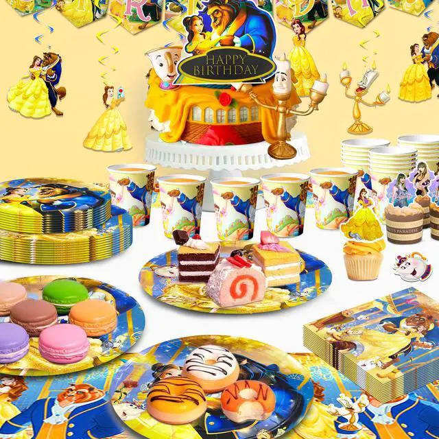 Alt view image 4 of 6 - 117 Pcs Beauty and the Beast Party Decorations and Tableware Kits - Beauty and the Beast Party Plates Cups Napkins Balloons etc Beauty and the Beast Birthday Party Supplies for Boys/Girls