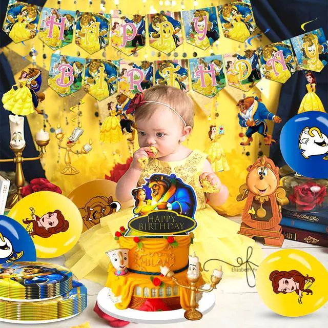 Alt view image 5 of 6 - 117 Pcs Beauty and the Beast Party Decorations and Tableware Kits - Beauty and the Beast Party Plates Cups Napkins Balloons etc Beauty and the Beast Birthday Party Supplies for Boys/Girls
