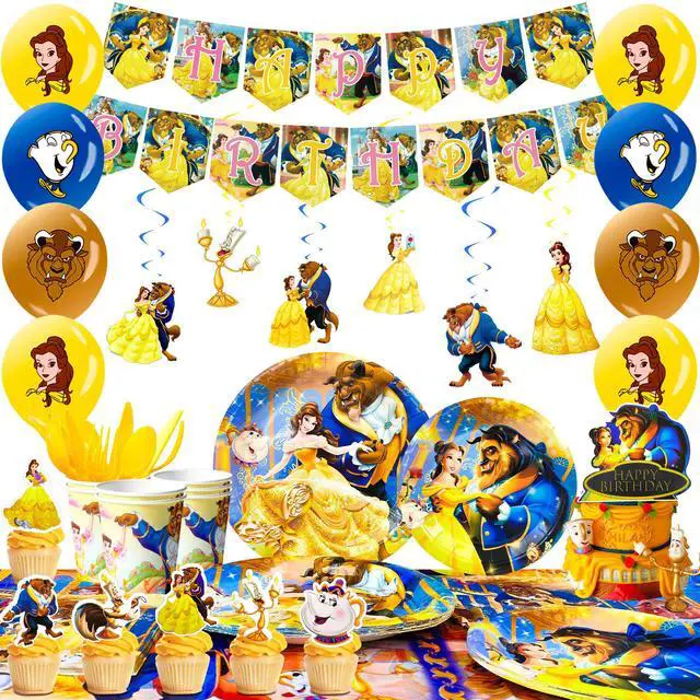 Main image of 117 Pcs Beauty and the Beast Party Decorations and Tableware Kits - Beauty and the Beast Party Plates Cups Napkins Balloons etc Beauty and the Beast Birthday Party Supplies for Boys/Girls
