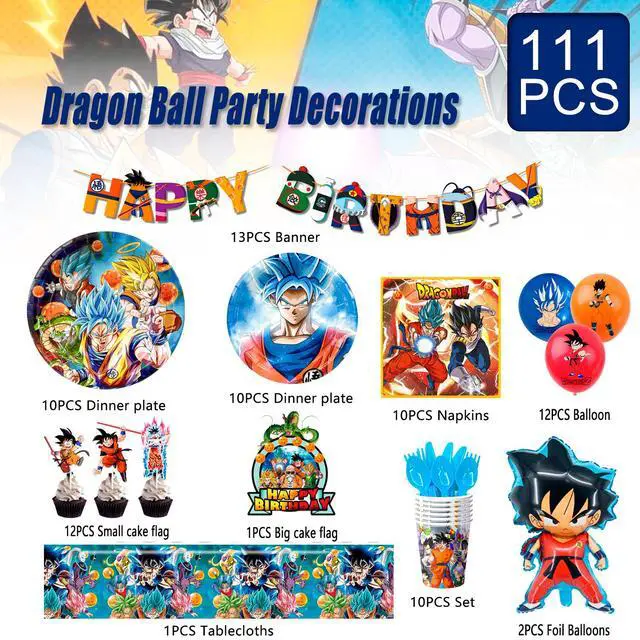 Alt view image 7 of 7 - Dragon Ball Birthday Decoration, 111pcs Dragon Ball Party Decoration&Tableware Set-Dragon Ball Banner Balloons Cupcake Topper Napkins Paper Plates Cups Table Cloth etc Dragon Ball Party Supplies