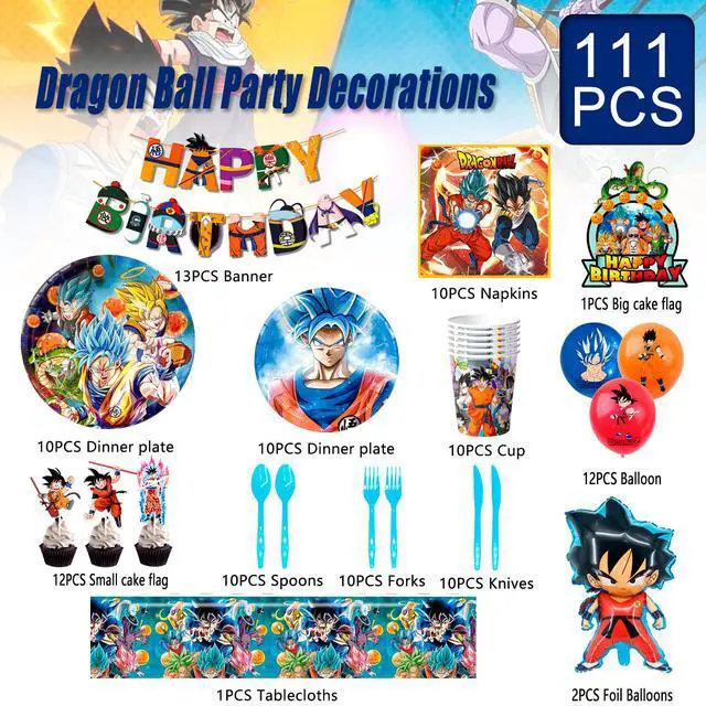 Alt view image 6 of 7 - Dragon Ball Birthday Decoration, 111pcs Dragon Ball Party Decoration&Tableware Set-Dragon Ball Banner Balloons Cupcake Topper Napkins Paper Plates Cups Table Cloth etc Dragon Ball Party Supplies