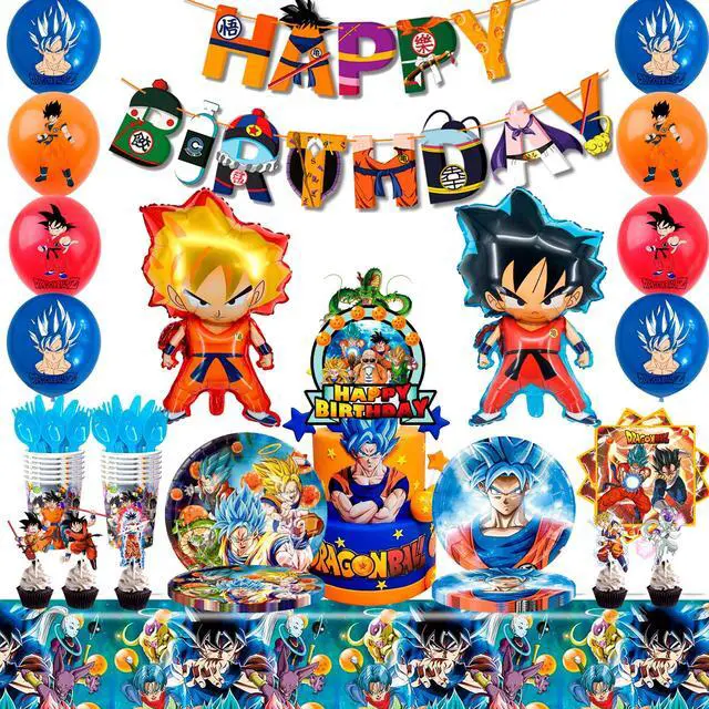 Main image of Dragon Ball Birthday Decoration, 111pcs Dragon Ball Party Decoration&Tableware Set-Dragon Ball Banner Balloons Cupcake Topper Napkins Paper Plates Cups Table Cloth etc Dragon Ball Party Supplies