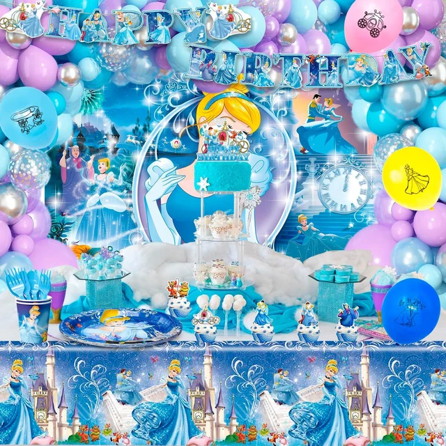 Alt view image 4 of 6 - Cinderella Birthday Party Supplies,112pcs Cinderella Party Decorations&Cinderella Themed Tableware Set-Cinderella Plates Cups Tablecloth Balloons Backdrop etc Cinderella Birthday Decorations for Girls