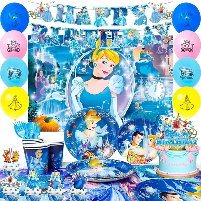 Main image of Cinderella Birthday Party Supplies,112pcs Cinderella Party Decorations&Cinderella Themed Tableware Set-Cinderella Plates Cups Tablecloth Balloons Backdrop etc Cinderella Birthday Decorations for Girls