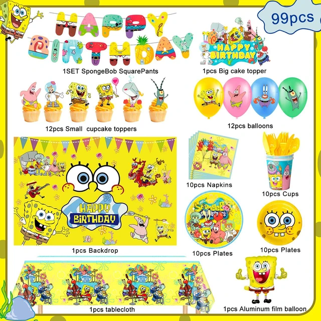 Alt view image 6 of 7 - SpongeBob Birthday Decorations, 99 Pcs SpongeBob Party Decorations & SpongeBob Party Tableware Set - SpongeBob Party Plates Cups Napkins Backdrop Balloon Banners etc SpongeBob Party Supplies