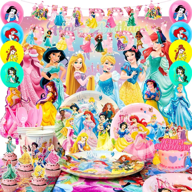 Alt view image 3 of 7 - Princess Birthday Party Supplies, 116 Pcs Princess Party Decorations & Tableware Set - Princess Party Plates Cups Tablecloth & Princess Balloons Banner Backdrop etc Princess Decorations for Birthday