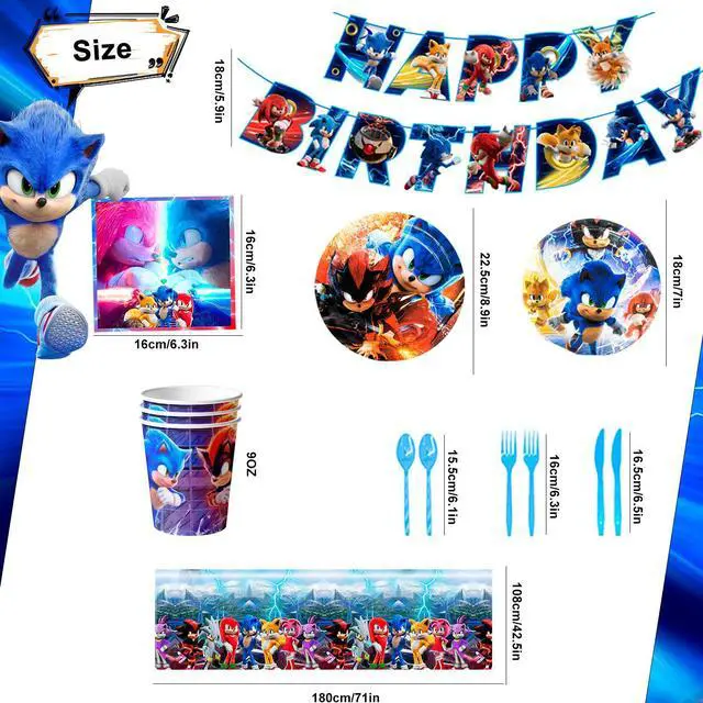 Alt view image 7 of 7 - 118 Pcs Sonic Birthday Party Decorations & Tableware Set - Sonic Tablecloth Banner Plates Napkins Cups etc Sonic Birthday Party Decorations for Sonic Party Supplies