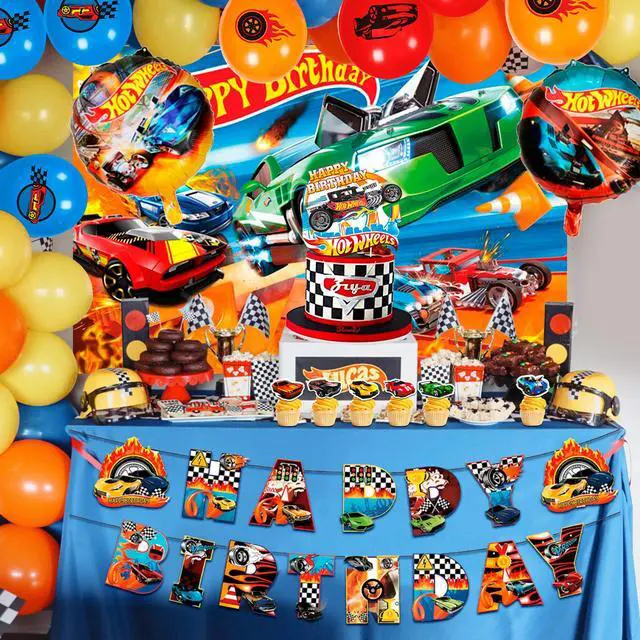 Alt view image 2 of 7 - Hot Wheels Birthday Decorations, 114 Pcs Hot Wheels Birthday Party Decorations & Tableware Set - Hot Wheels Party Plates Tablecloth Napkins Balloons Cake Toppers etc Hot Wheels Party Supplies