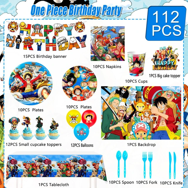 Alt view image 6 of 7 - One Piece Birthday Decorations for Kids,112pcs One Piece Party Decorations&One Piece Party Tableware Set- One Piece Anime Birthday Banner Balloons Plates Napkins etc One Piece Birthday Party Supplies