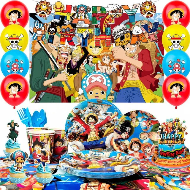 Main image of One Piece Birthday Decorations for Kids,112pcs One Piece Party Decorations&One Piece Party Tableware Set- One Piece Anime Birthday Banner Balloons Plates Napkins etc One Piece Birthday Party Supplies